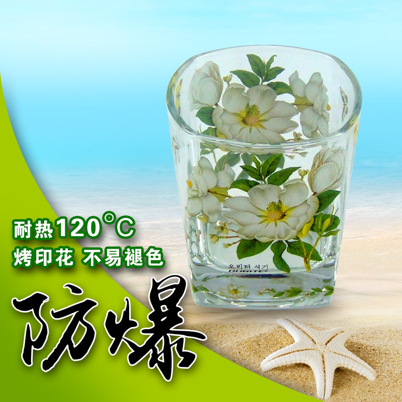 韩国玻璃杯加厚耐热印花水杯酒店玻璃杯