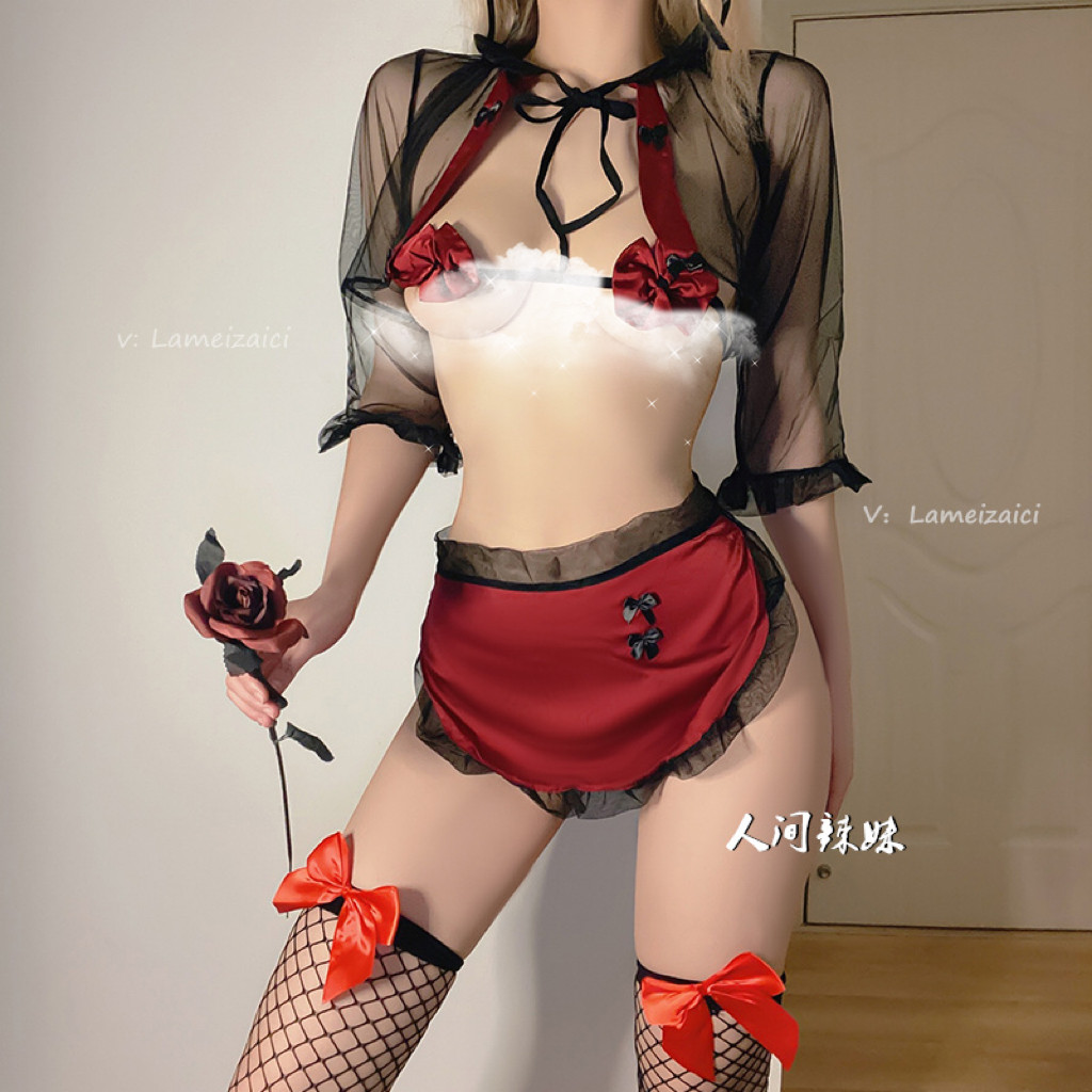 辣妹性感女仆装制服诱惑镂空蝴蝶结内衣情趣披肩做你的猫七了个三
