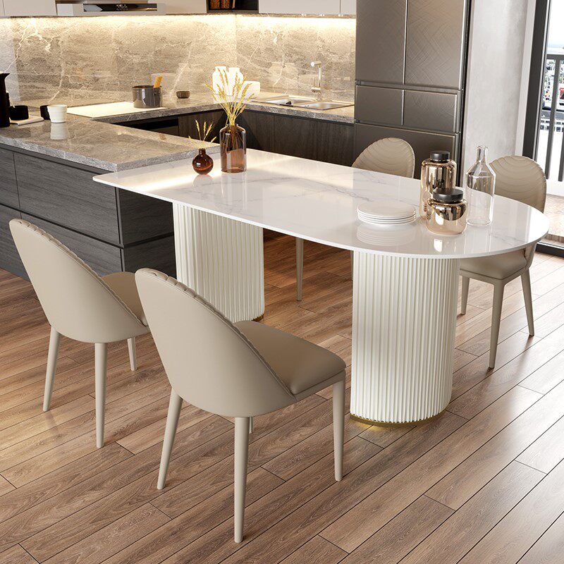 轻奢风新款餐厅岛台餐桌一体设计师大小户型家用靠墙岩板吃饭桌子