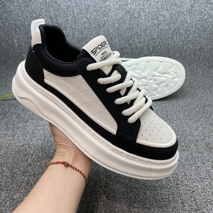 2025新款透气内增高男鞋轻便运动休闲板鞋男士黑白鞋真皮小白鞋夏