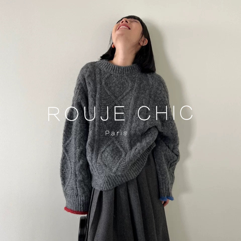 ROUJE CHIC法式复古灰色粗针麻花套头毛衣女秋冬慵懒风软糯针织衫,女装/女士精品,大码内搭,淘宝优惠券,粉丝福利购,淘宝优惠卷