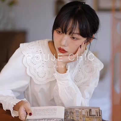 法国宫廷风甜美娃娃领白色衬衫女