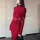 御姐千金感高领褶皱红色连衣裙女秋冬修身 ROUJE CHIC法式 显瘦长裙
