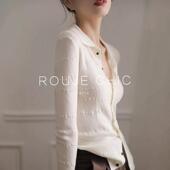 ROUJE 显瘦上衣 女秋温柔修身 CHIC法式 优雅气质白色翻领羊毛针织衫