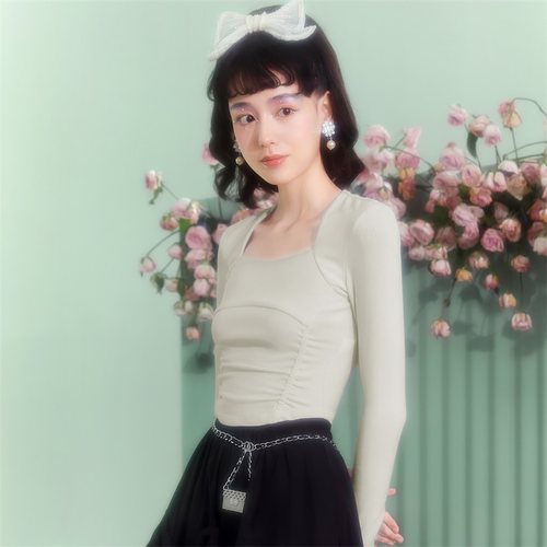 糖力长袖T恤短款紧身打底衫上衣