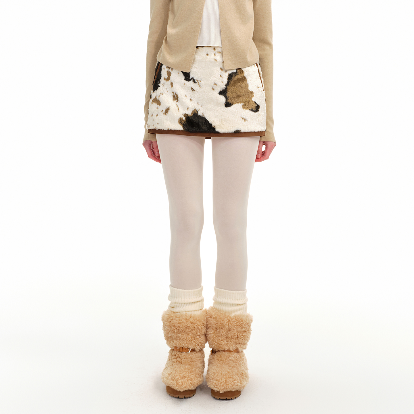 糖力美拉德奶牛纹绒毛半身裙短裙