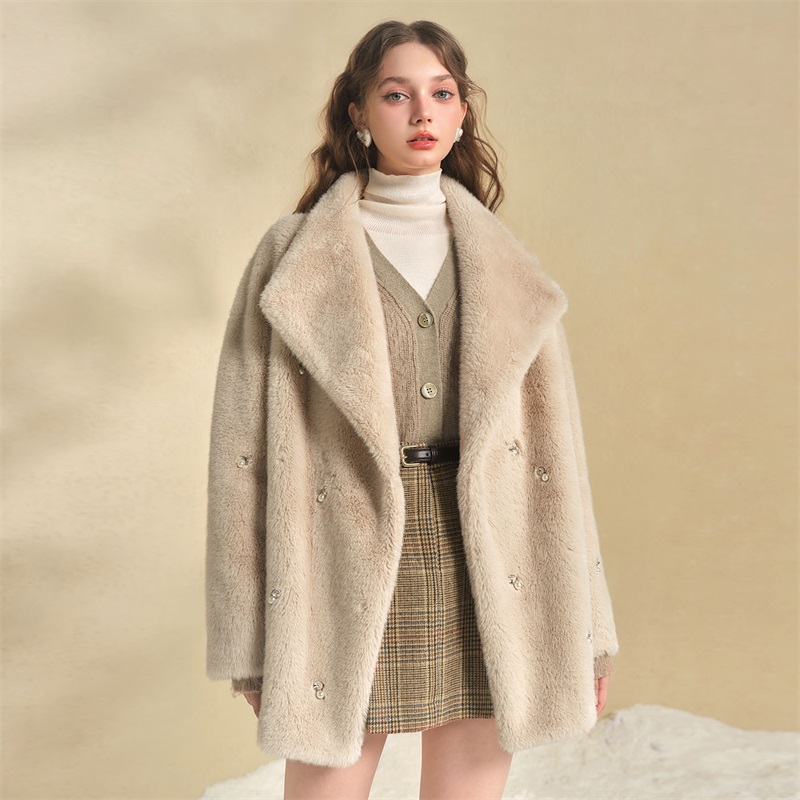 糖力仿水貂毛钉珠水晶皮草外套女