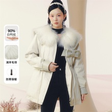 【商场同款】糖力女装冬季保暖滩羊毛翻领羽绒服中长款派克服外套