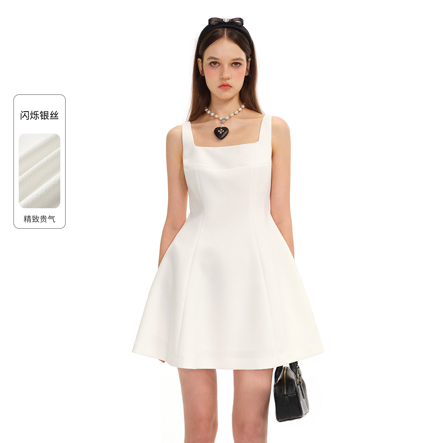 商场同款糖力 白月光千金裙 2026春新款肌理细闪吊带连衣裙女收腰