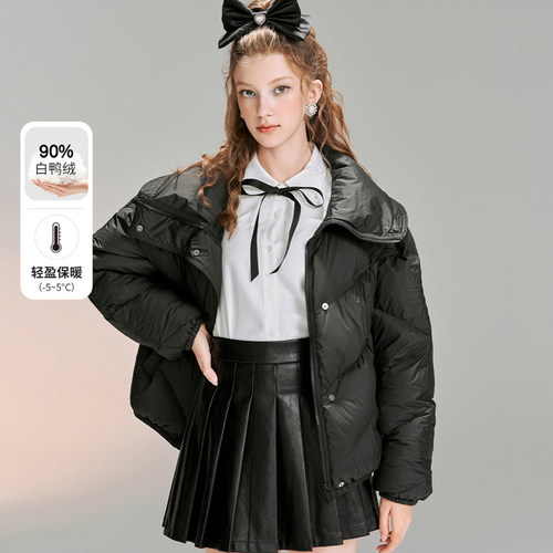 大翻领宽松90白鸭绒羽绒服外套