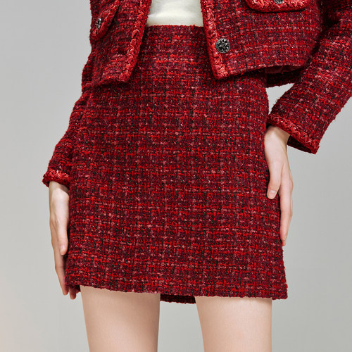 粗花呢小香风半身裙高腰A字短裙