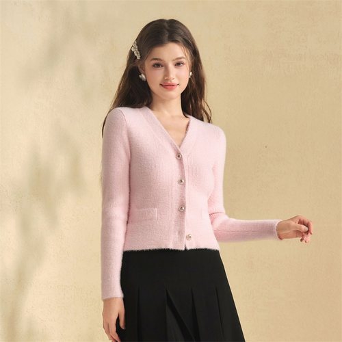 糖力仿水貂毛开衫软糯保暖针织衫