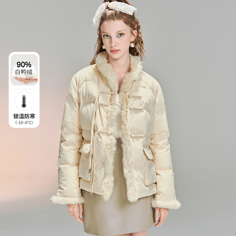 兔毛装饰新中式国风盘扣羽绒服