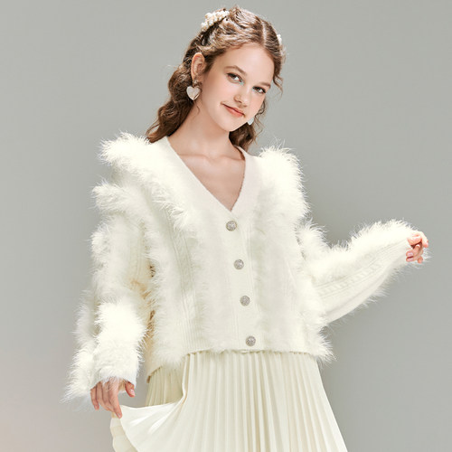 仙气羽毛流苏针织衫毛衣开衫外套