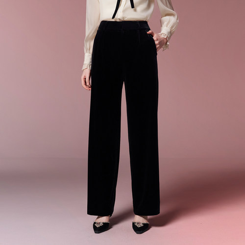 糖力丝绒阔腿裤高腰显瘦休闲裤