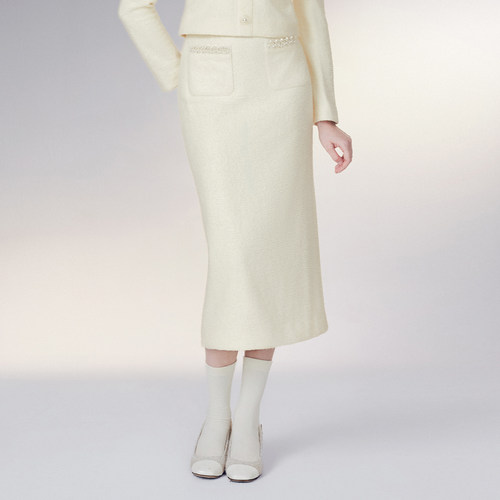 手工钉珠直筒裙小香风针织半身裙