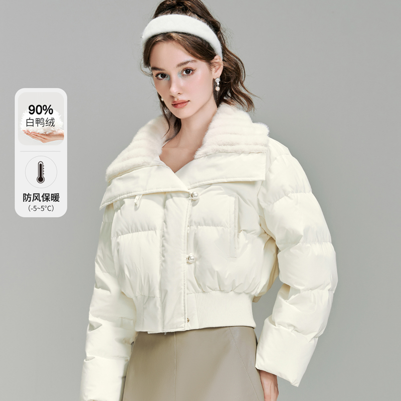 保暖环保貂毛大翻领羽绒服外套
