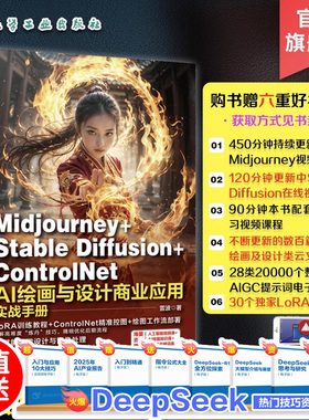赠视频课 Midjourney+Stable Diffusion+ControlNet AI绘画与设计商业应用实战手册 AI绘画AI设计教程模型训练 AI绘图软件使用教程