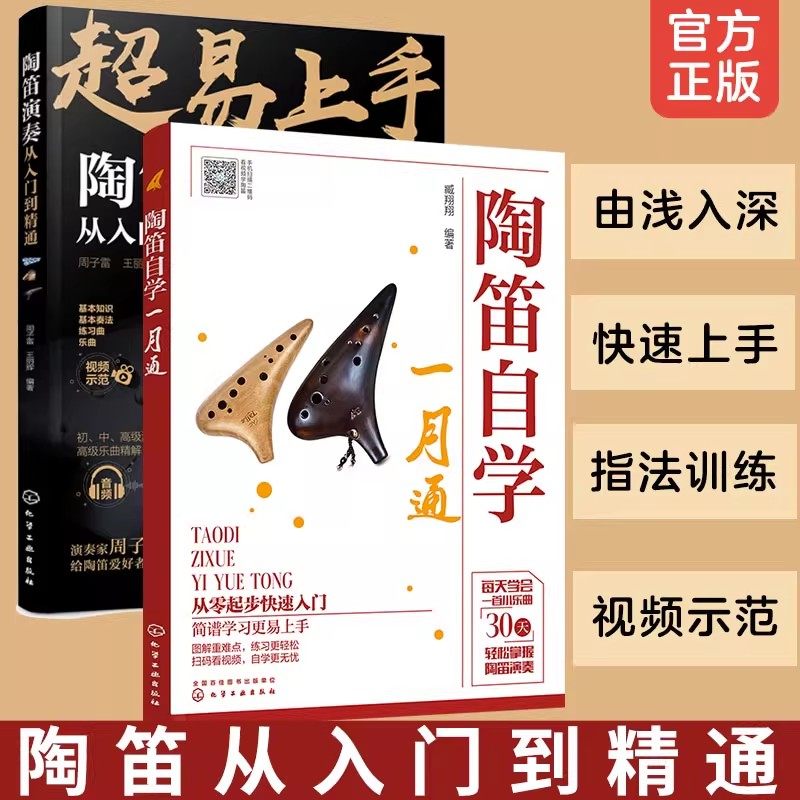 2册 陶笛自学一月通 陶笛演奏从入门到精通 陶笛演奏教程快速入门 中国民族管乐器吹奏技巧教程乐理知识书籍 十二孔陶笛自学教程