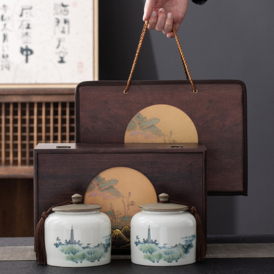 高档仿古木盒复古陶瓷密封茶叶罐包装红茶普洱绿茶通用空盒定制