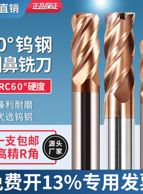 60度钨钢合金圆鼻刀牛鼻子刀立铣刀4R0.5 6R1 8R2 10R3 R1.5加长