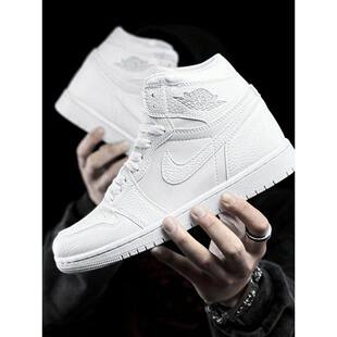 春季男鞋aj男款纯白色高帮全白板鞋AJ1烟灰黑白熊猫女鞋空军一号