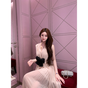 春新款 LIN 挂脖连衣裙女长短款 甜美收腰V领无袖 裙子 BOUTIQUE