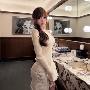 骨感有型拉长比例性感镂空针织连衣裙女新 修身 LIN BOUTIQUE