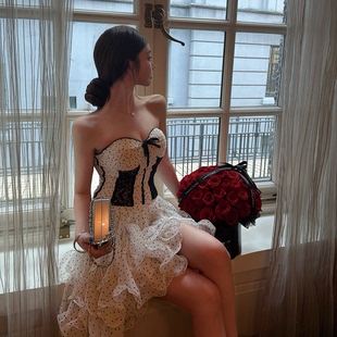 LIN BOUTIQUE 复古法式浪漫抹胸+va1en t*no 波点半裙套装女新款