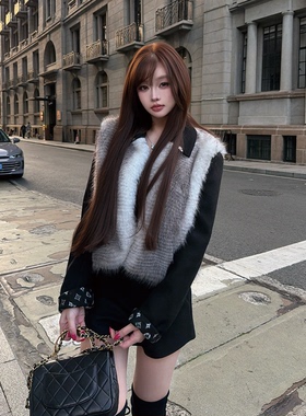 LIN BOUTIQUE 高级感渐变层次感柔软蓬松环保毛拼接短款外套女新