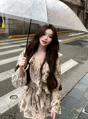 张林超LIN BOUTIQUE 显瘦垂顺蕾丝花边拼接荷叶边S版型连衣裙女