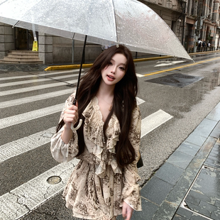 型连衣裙女 显瘦垂顺蕾丝花边拼接荷叶边S版 张林超LIN BOUTIQUE