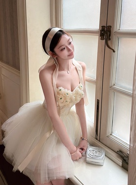 LIN BOUTIQUE 【天鹅圆舞曲】重工网纱拼接礼服裙连衣裙女+飘带