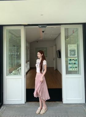 LIN BOUTIQUE 韩系温柔风不规则下摆粉色半身裙女夏垂感显瘦半裙