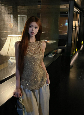 张林超LIN BOUTIQUE 冷艳风鎏金纱罗兰女神的定制性感针织背心女