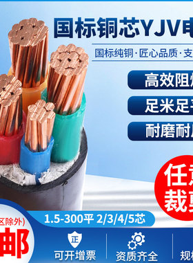 正国标YJV纯铜芯电力电缆2345芯三相四线10/16/25/35平方工程电缆