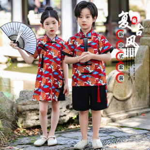 六一演出服幼儿园汉服合唱团夏季 宝宝套装 小学生中国风复古表演服