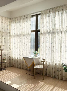 尾货清仓中式亚麻窗纱竹韵竹子中古风窗帘纱帘客厅书房透光不透人