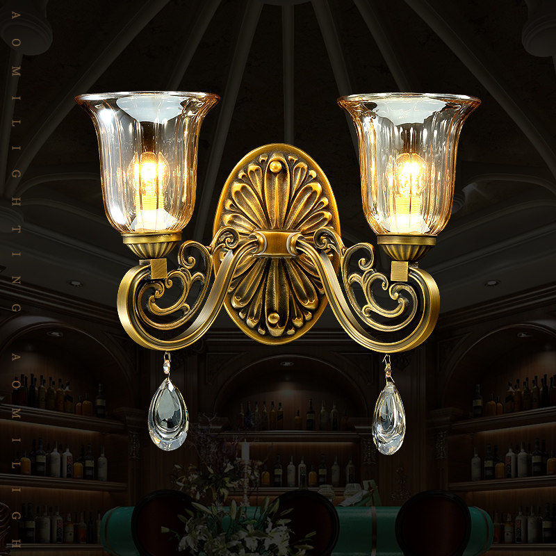 호주와 미국 유럽 스타일의 모든 구리 벽 램프 계단 발코니 통로 창조적 인 순수 구리 벽 램프 미국 벽 단일 및 이중 헤드 벽 램프