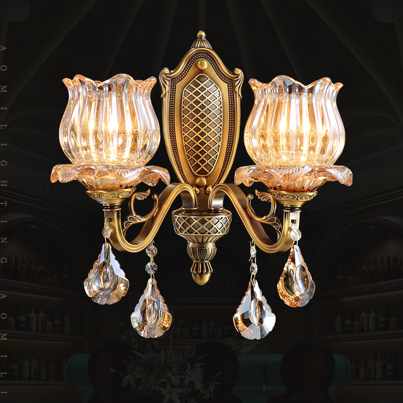 澳米全铜壁灯楼梯阳台过道创意壁灯饰欧式美式墙壁双头壁灯具