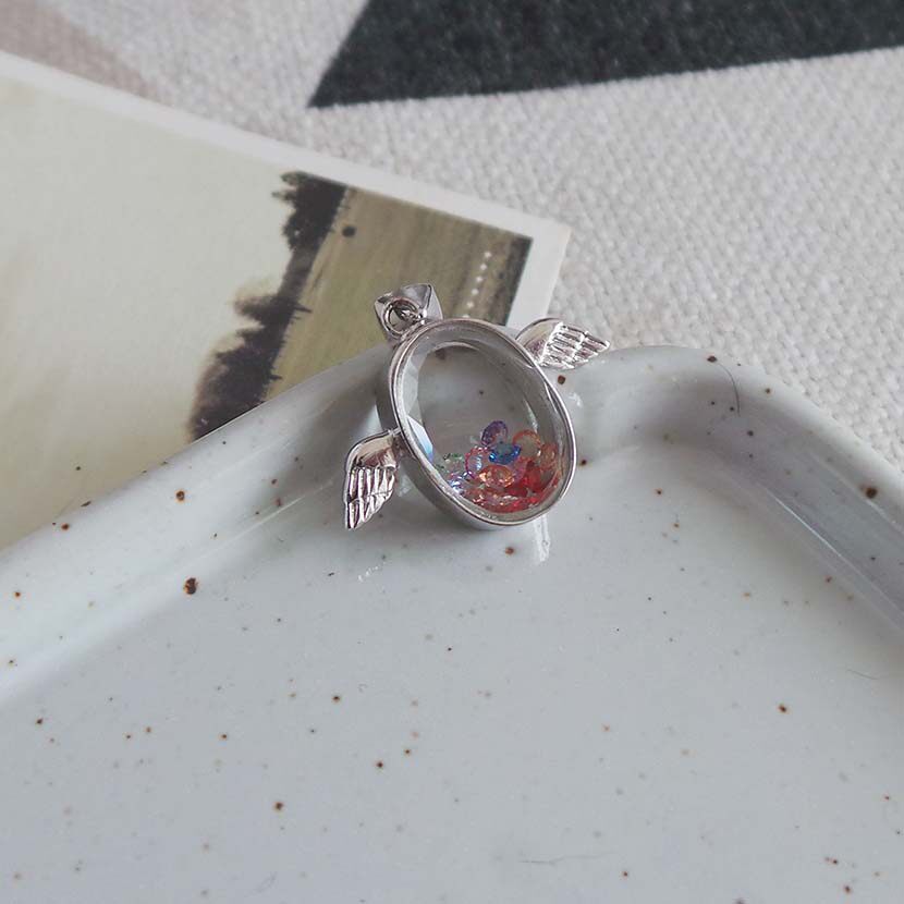 s925纯银日韩时尚天使之翼翅膀幸运星许愿瓶蛋形吊坠项链坠蛇骨链