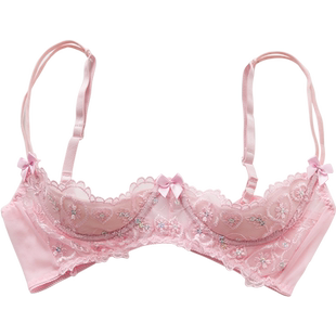 纯欲小胸显大聚拢文胸女春季薄款带钢圈防下垂刺绣蕾丝性感内衣女
