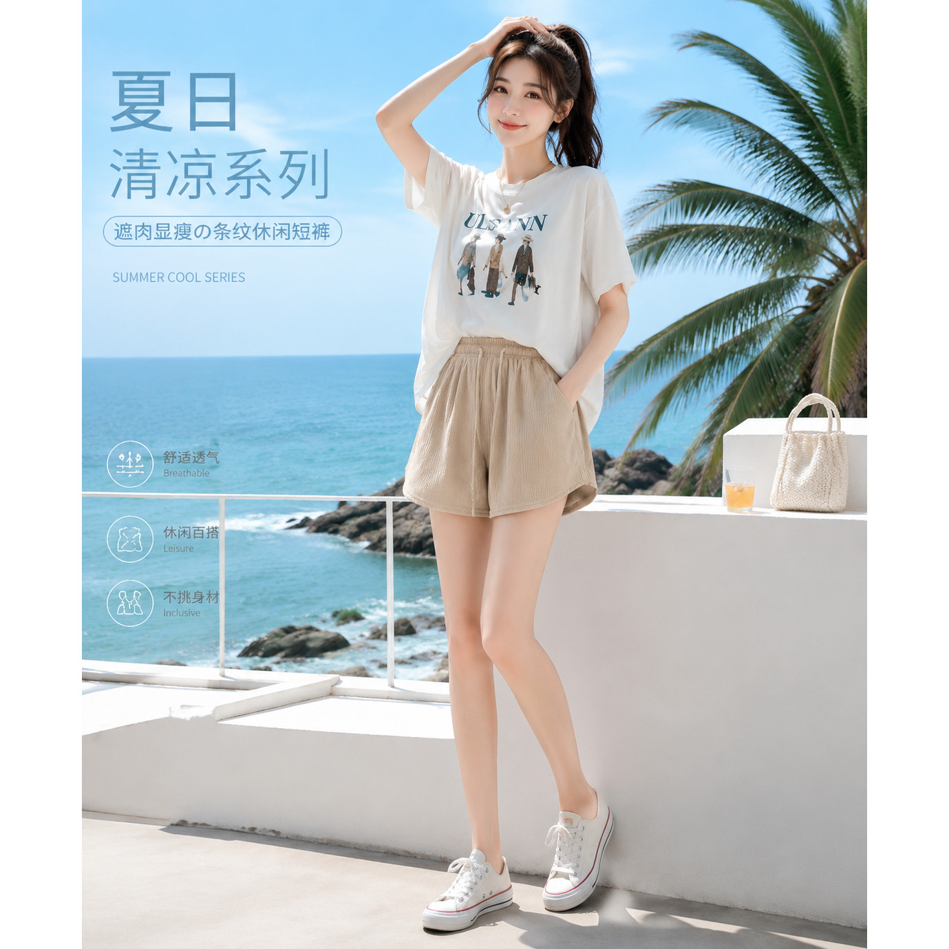 夏季薄款高腰显瘦宽松运动短裤