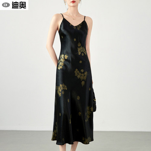 醋酸吊带裙法式A字裙高端精致