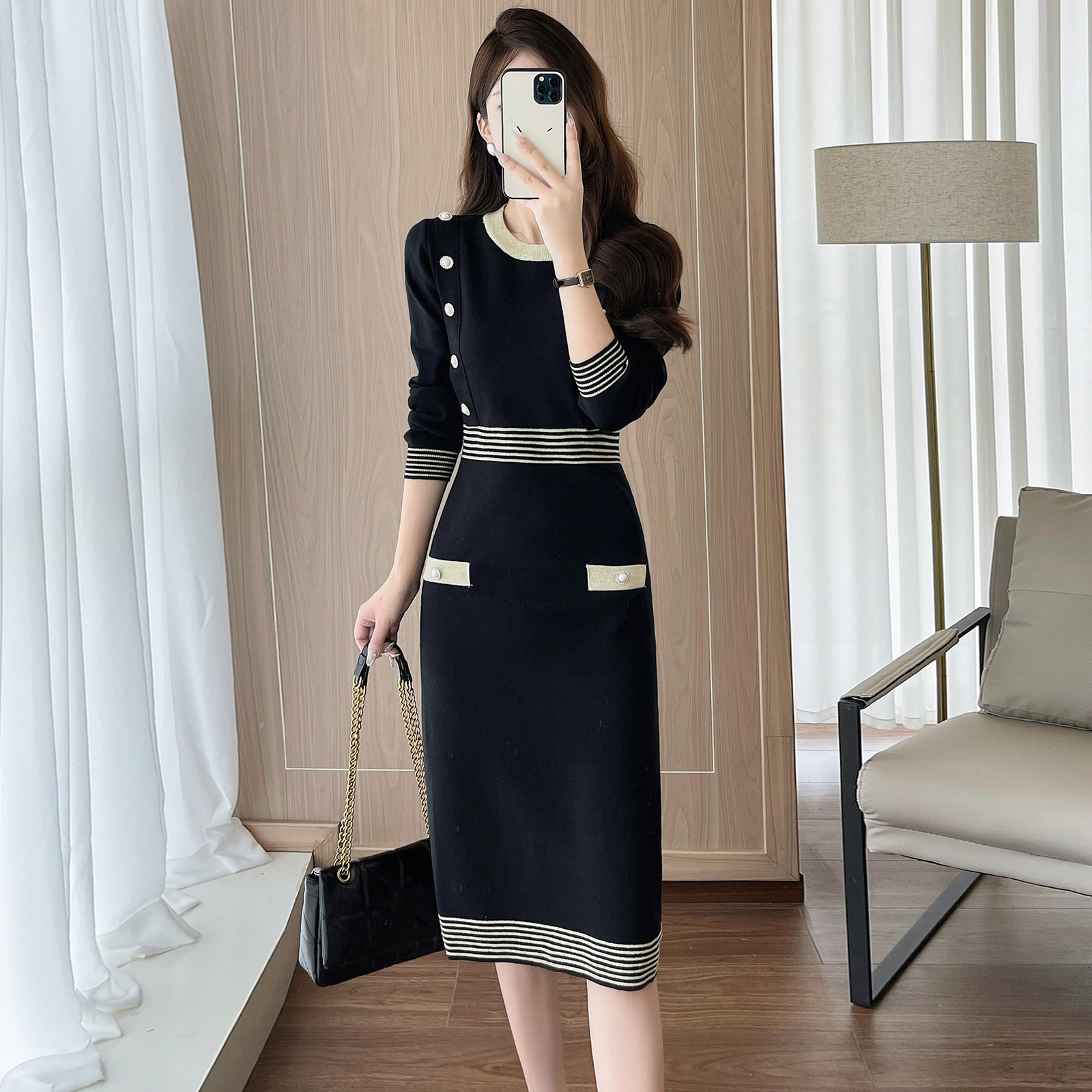 迪奥小香风连衣裙女2026早春新款气质赫本风针织裙时尚长袖毛衣裙,女装/女士精品,连衣裙,淘宝优惠券,粉丝福利购,淘宝优惠卷