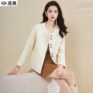 迪奥25秋冬新款小香风气质名媛时尚百搭短款圆领高品质羊毛呢外套