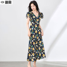 迪奥碎花连衣裙女夏25新款法式印花桑蚕丝真丝长裙气质浪漫茶歇裙