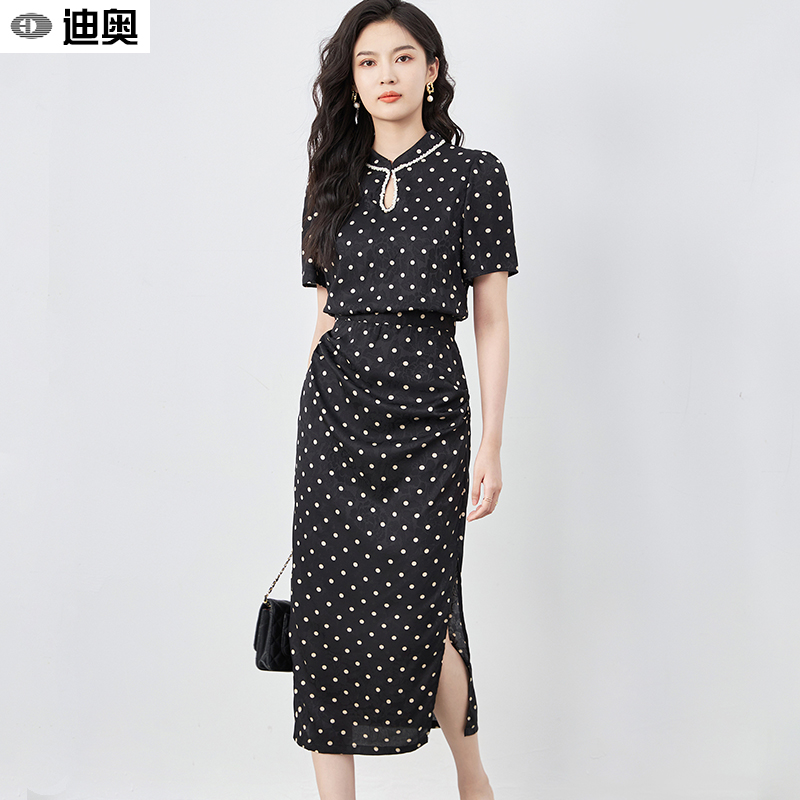 高端气质连衣裙波点法式一步裙