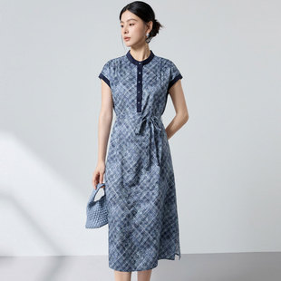 迪奥复古格纹中式 气质典雅亚麻桑蚕丝中长裙 风连衣裙女夏2026新款