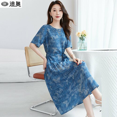 迪奥100%桑蚕丝连衣裙真丝印花裙